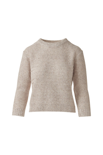 3/4 SLV TEXTURED SEQUIN CREW in STRAW