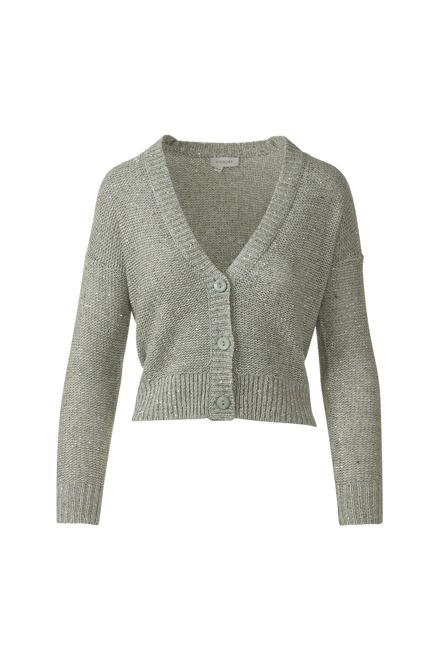 SEQUIN VEE CARDIGAN in FERN