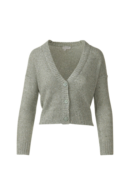 SEQUIN VEE CARDIGAN in FERN