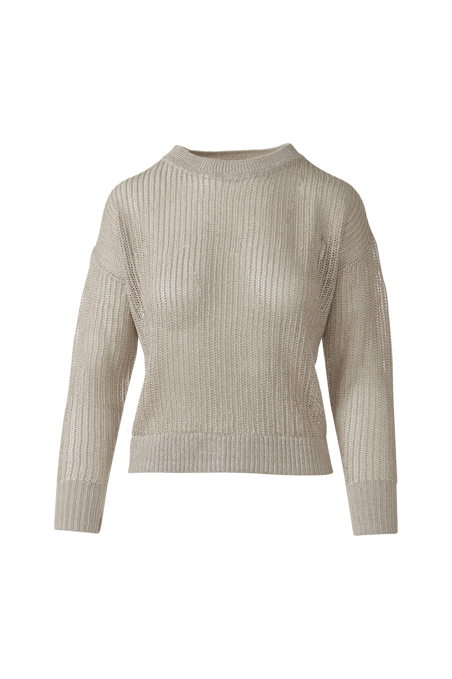 OPEN TEXTURE LUREX CREW in PEBBLE