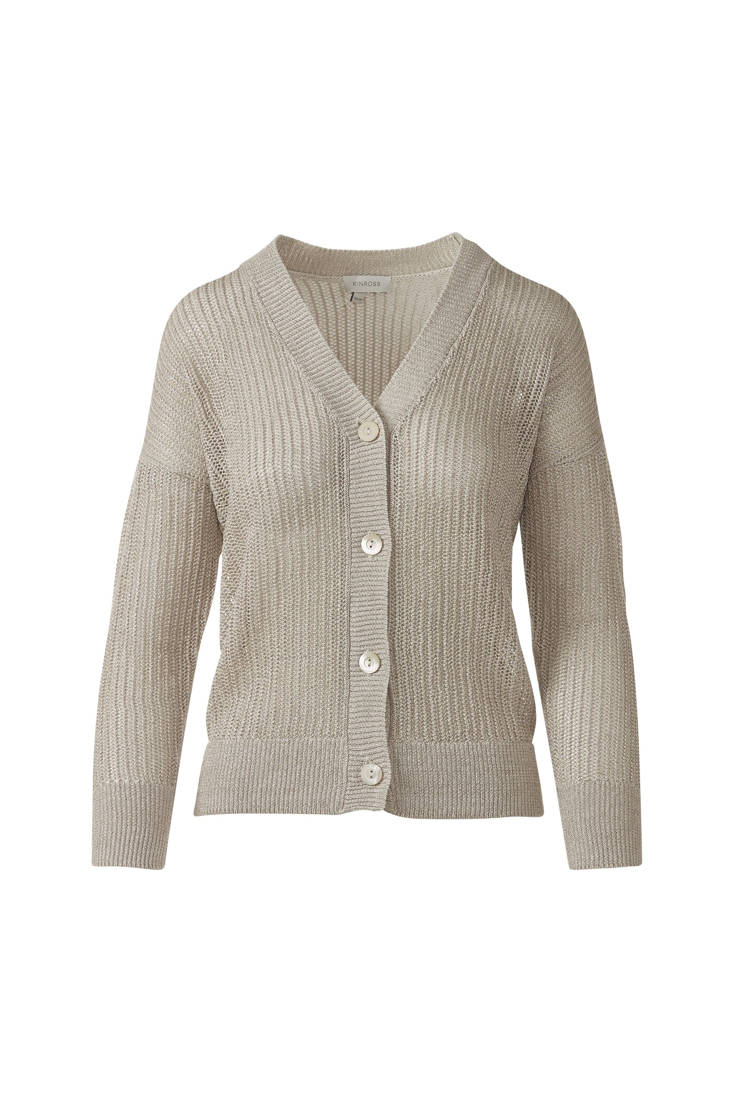 OPEN TEXTURE LUREX CARDIGAN in PEBBLE