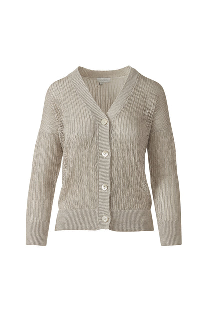 OPEN TEXTURE LUREX CARDIGAN in PEBBLE
