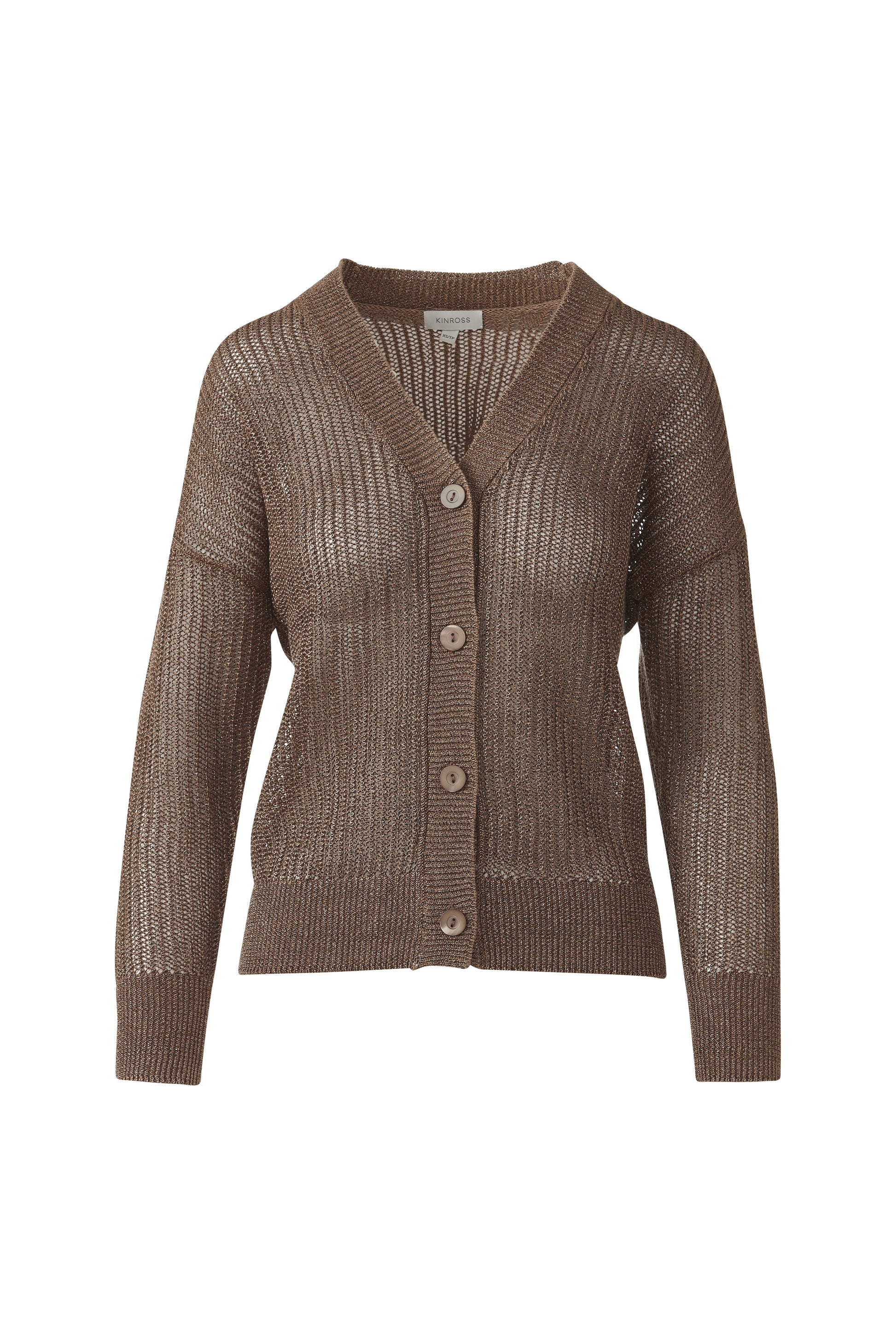 OPEN TEXTURE LUREX CARDIGAN in SADDLE