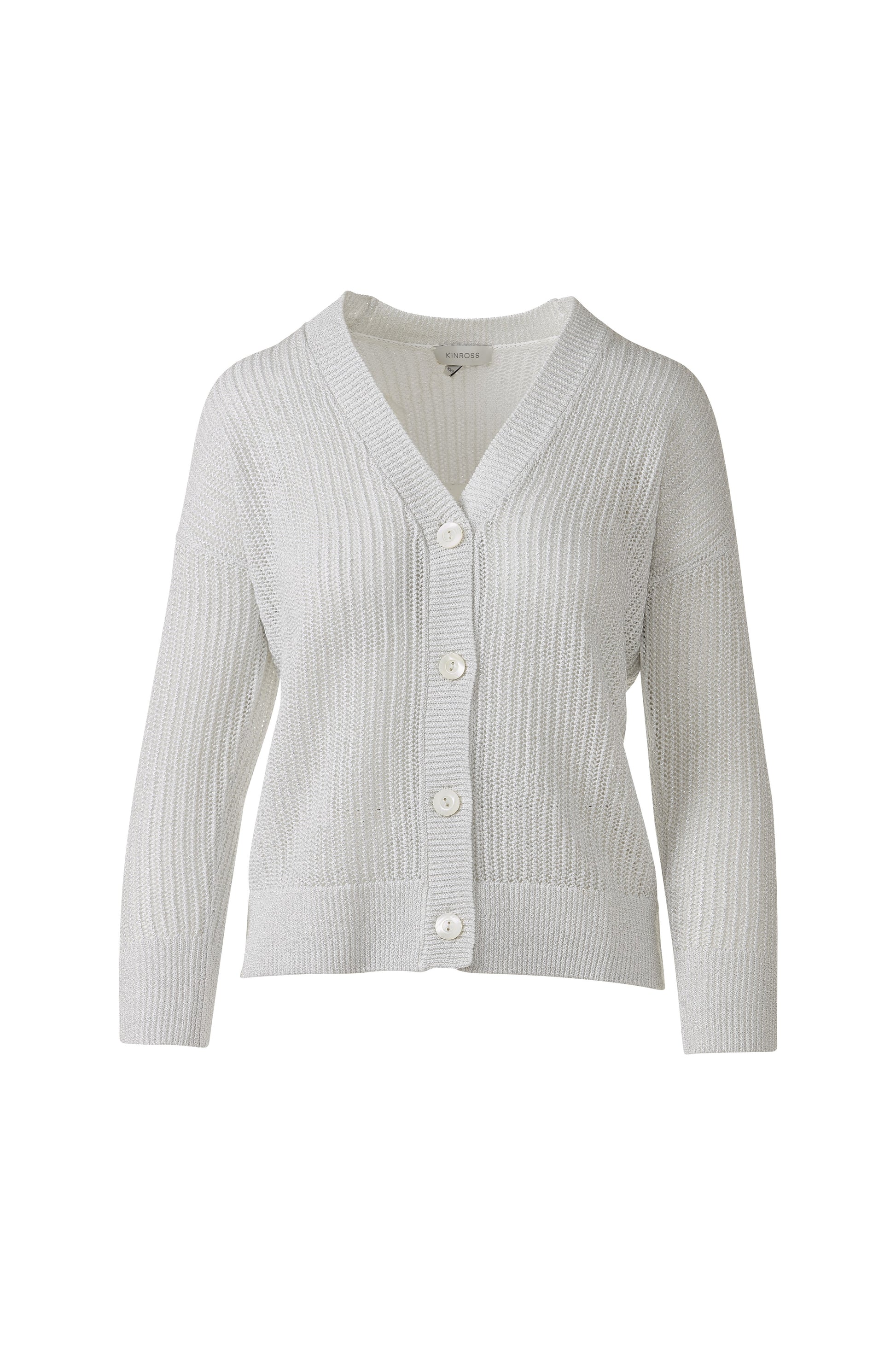 OPEN TEXTURE LUREX CARDIGAN in WHITE