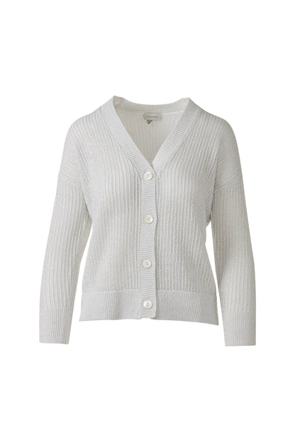 OPEN TEXTURE LUREX CARDIGAN in WHITE
