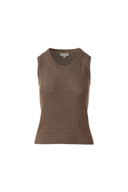 OPEN TEXTURE LUREX TANK in SADDLE