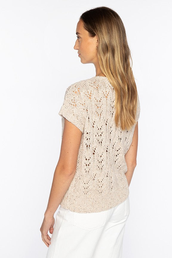 SEQUIN CAP SLV OPENWORK VEE - detail view