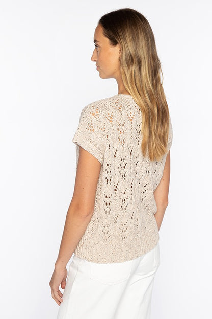 SEQUIN CAP SLV OPENWORK VEE - detail view