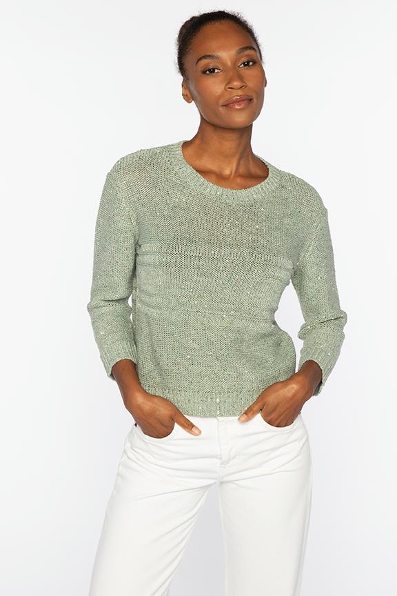 THREE QUARTER SLEEVE TEXTURED SEQUIN CREW