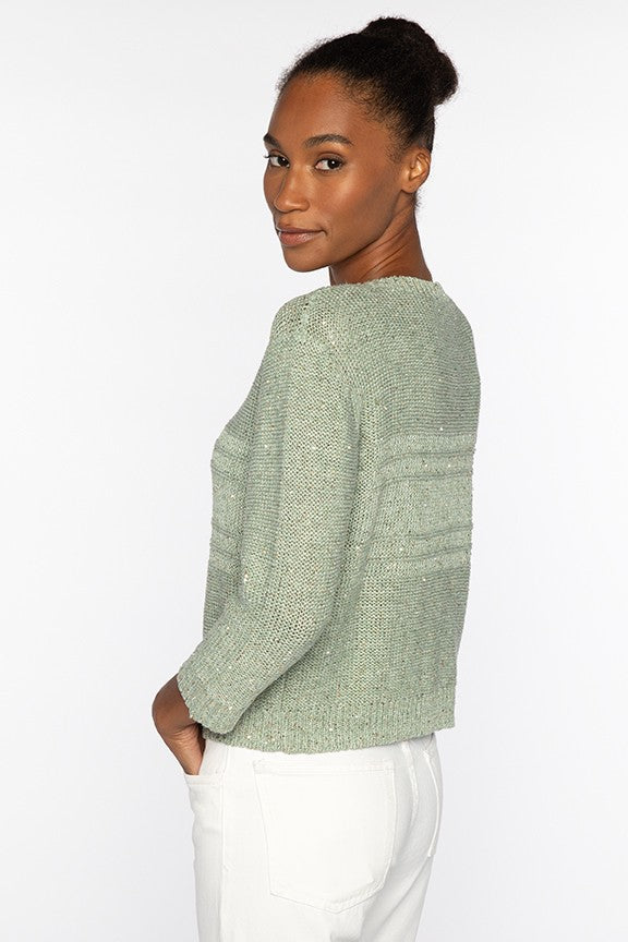 3/4 SLV TEXTURED SEQUIN CREW - detail view