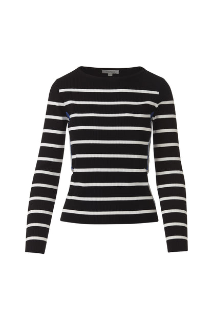 TIPPED RIB STRIPE BOATNECK in BLCK
