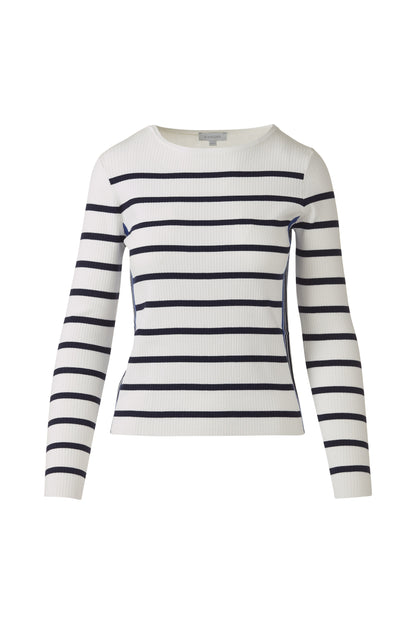 TIPPED RIB STRIPE BOATNECK in WHTE