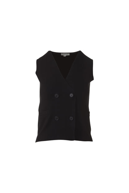 DOUBLE BREASTED VEST CARDIGAN in BLACK