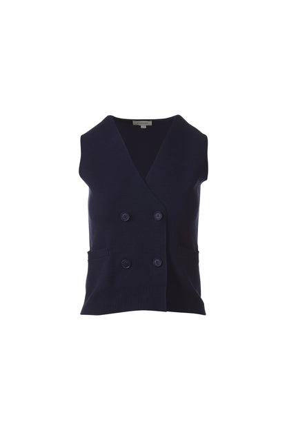 DOUBLE BREASTED VEST CARDIGAN in NAVY