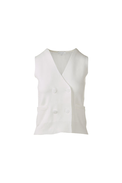 DOUBLE BREASTED VEST CARDIGAN in WHITE
