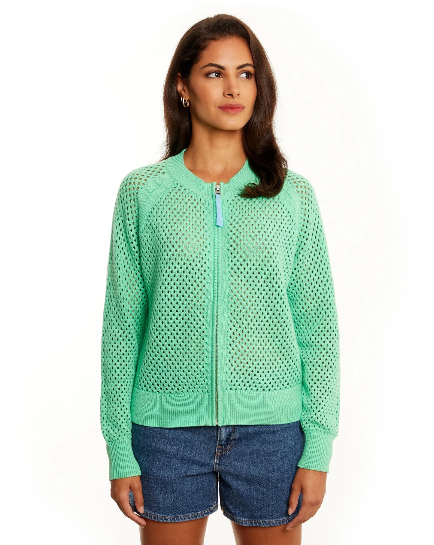 Easy Mesh Knit Zip Bomber