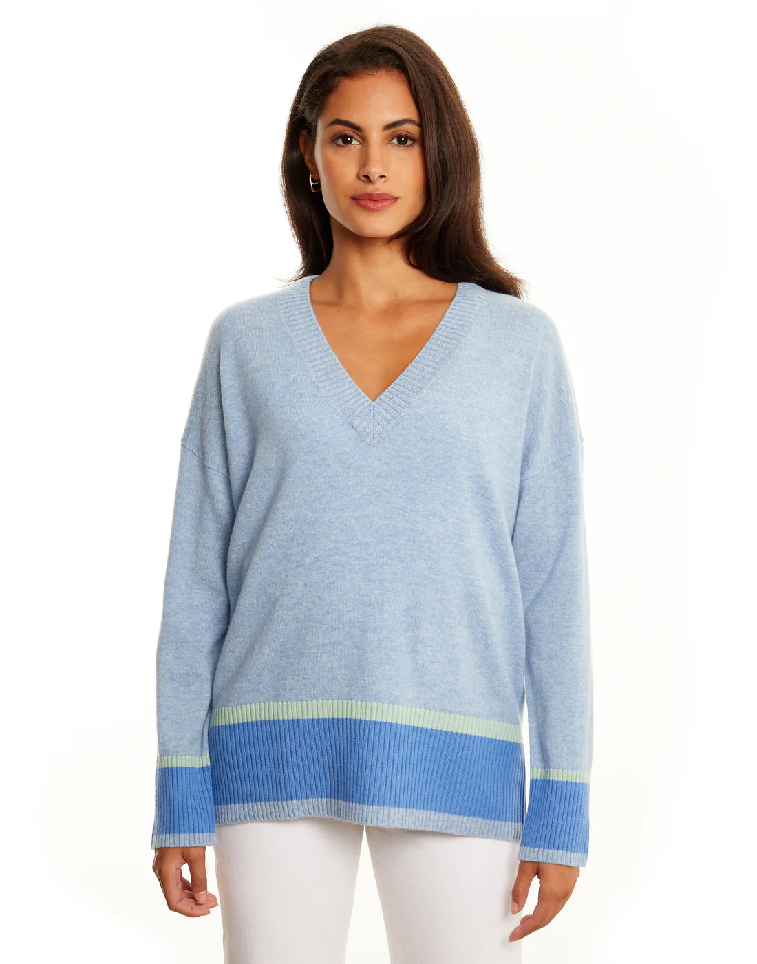 &ISLA Color Block Trim V-Neck Pullover