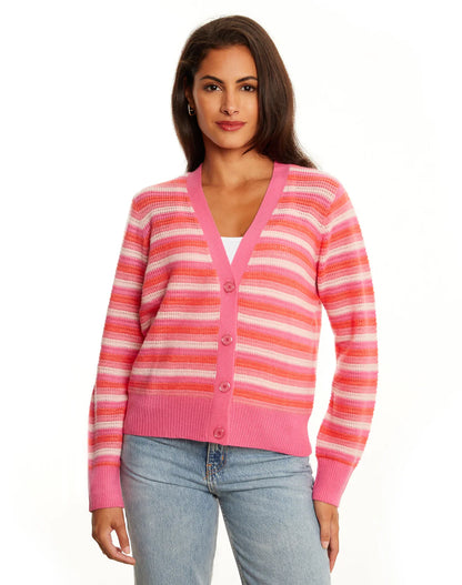 &ISLA Striped Open Knit V-Neck Cardigan
