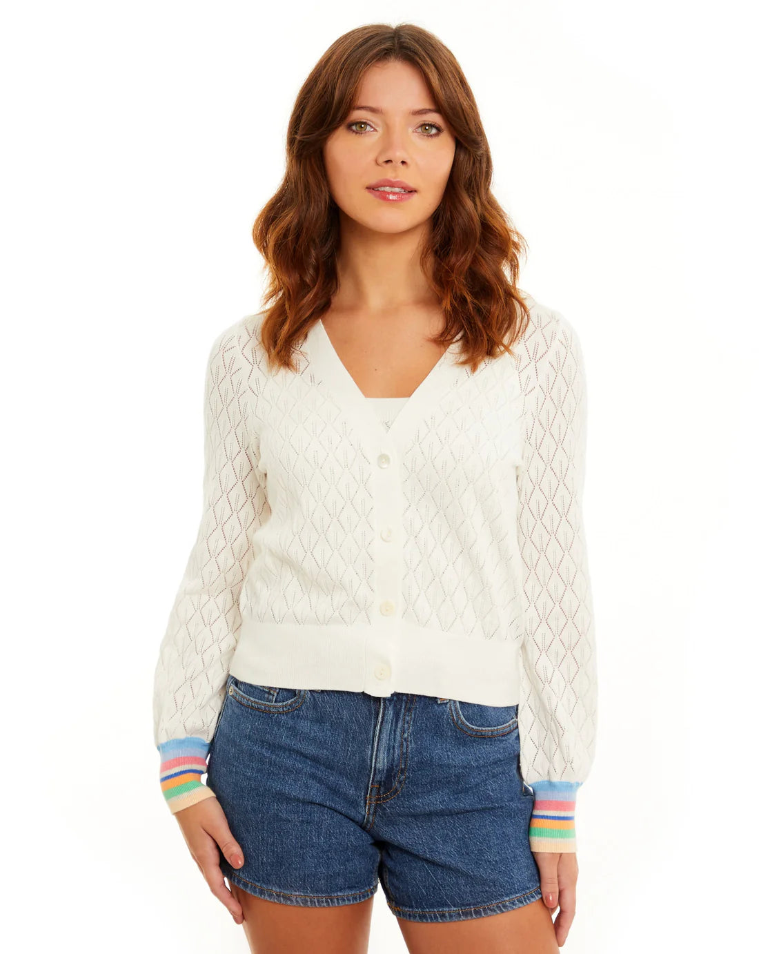 Striped Cuff V-Neck Cardigan
