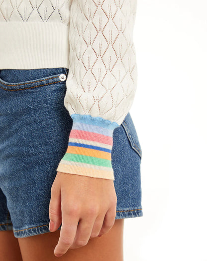 Striped Cuff V-Neck Cardigan