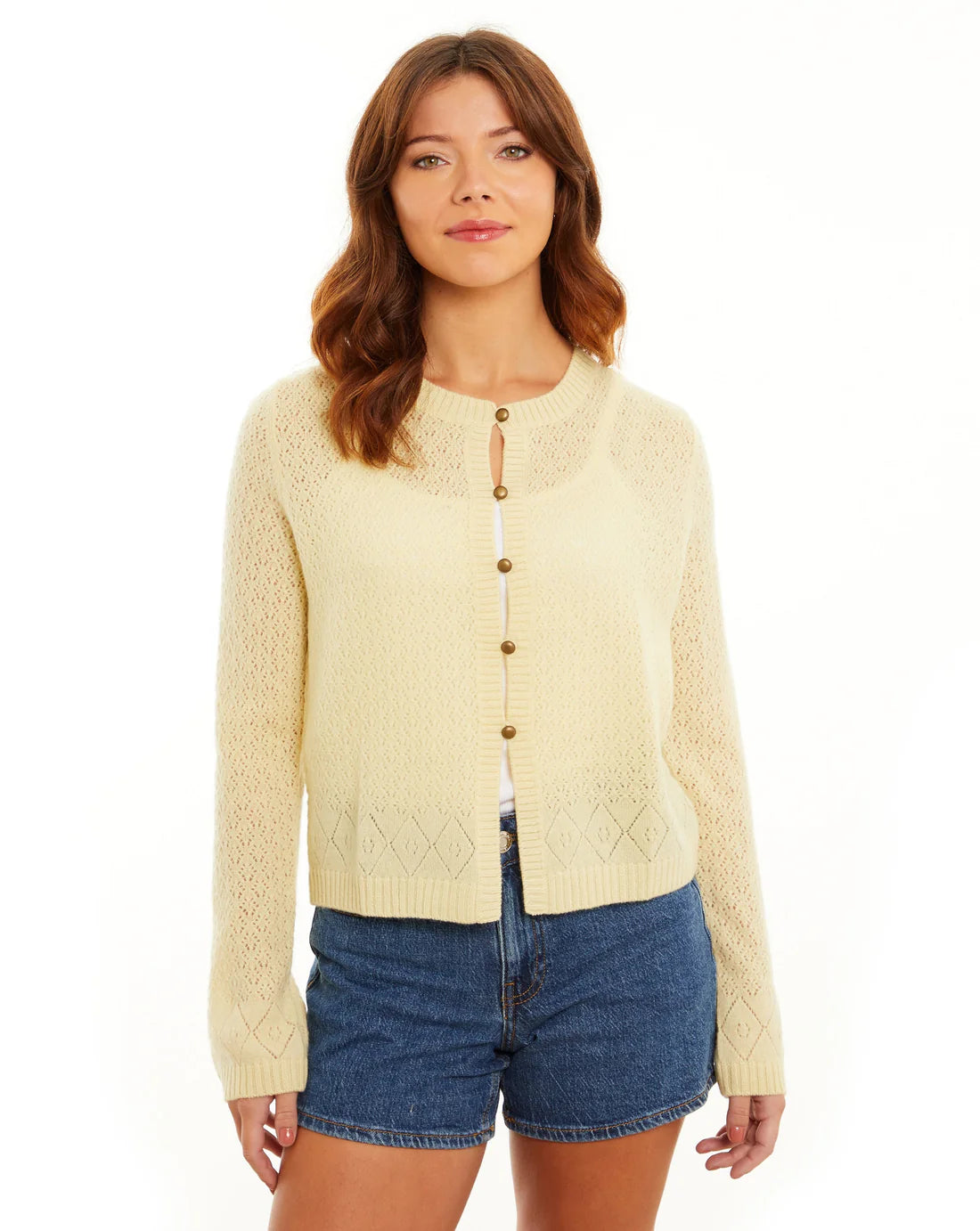 &ISLA Pointelle Crewneck Cardigan
