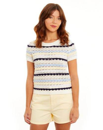 Striped Cap Sleeve Crewneck Tee