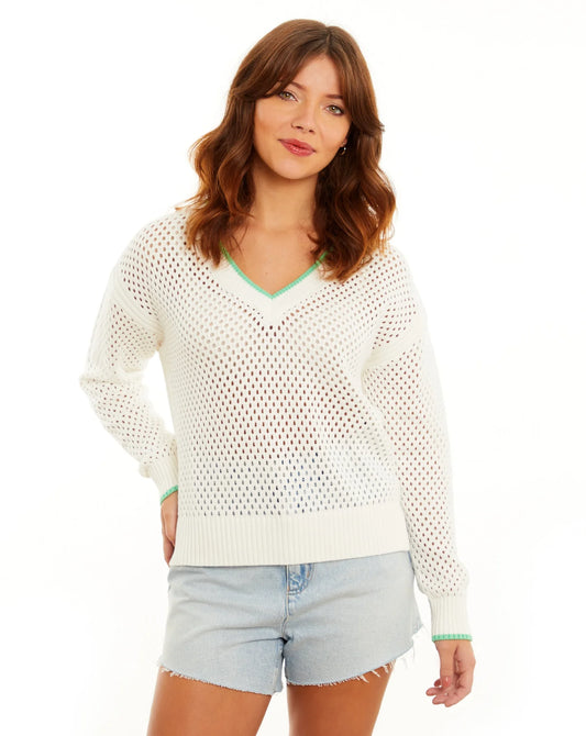 Easy Mesh Knit V-Neck Pullover
