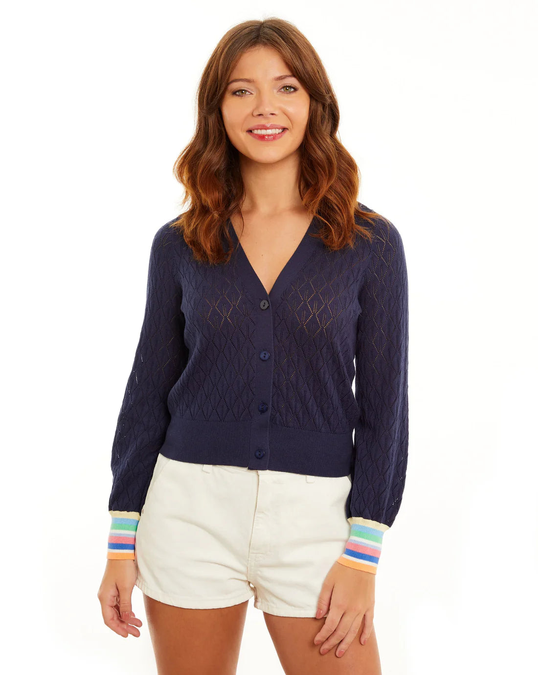 Striped Cuff V-Neck Cardigan