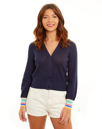 Striped Cuff V-Neck Cardigan