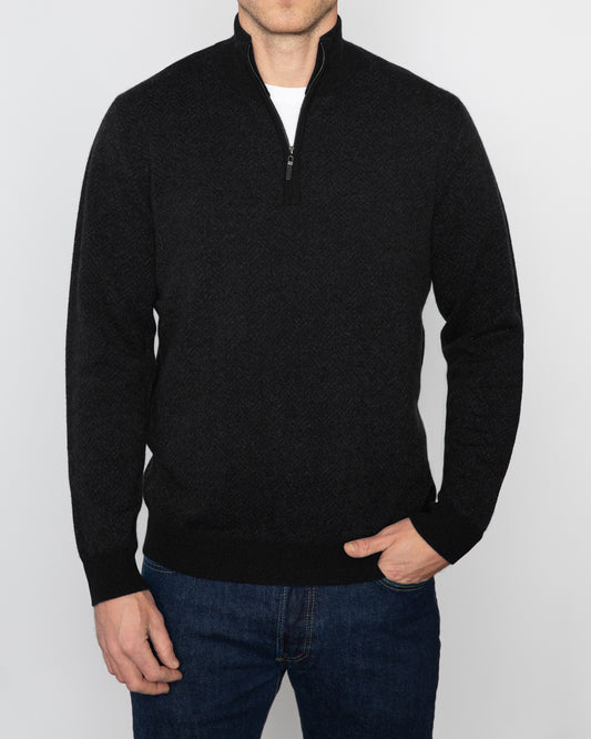 HERRINGBONE QTR ZIP MOCK