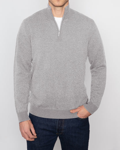 HERRINGBONE QTR ZIP MOCK