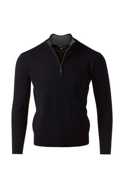 SUEDE TRIM QTR ZIP MOCK