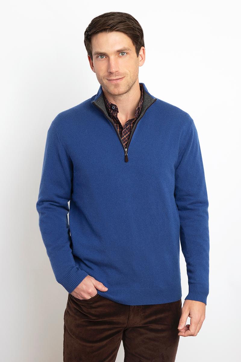 SUEDE TRIM QTR ZIP MOCK