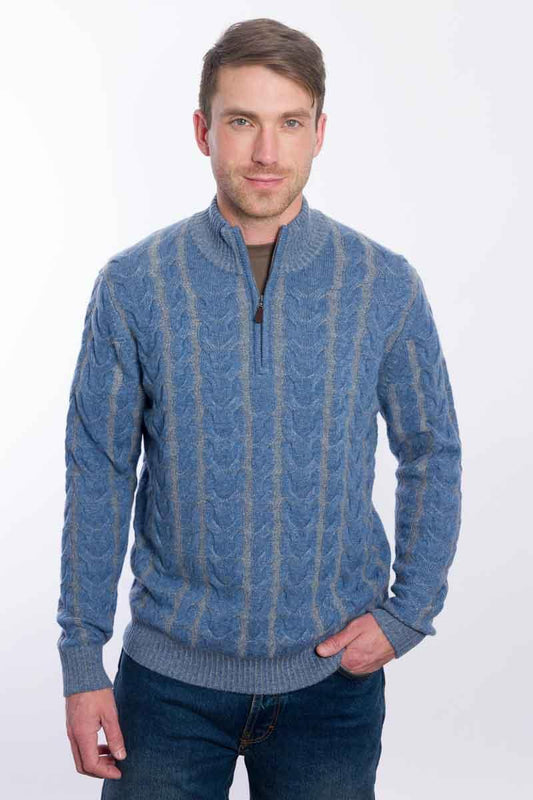 Plaited Cable Qtr Zip Mock