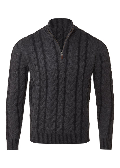 Plaited Cable Qtr Zip Mock