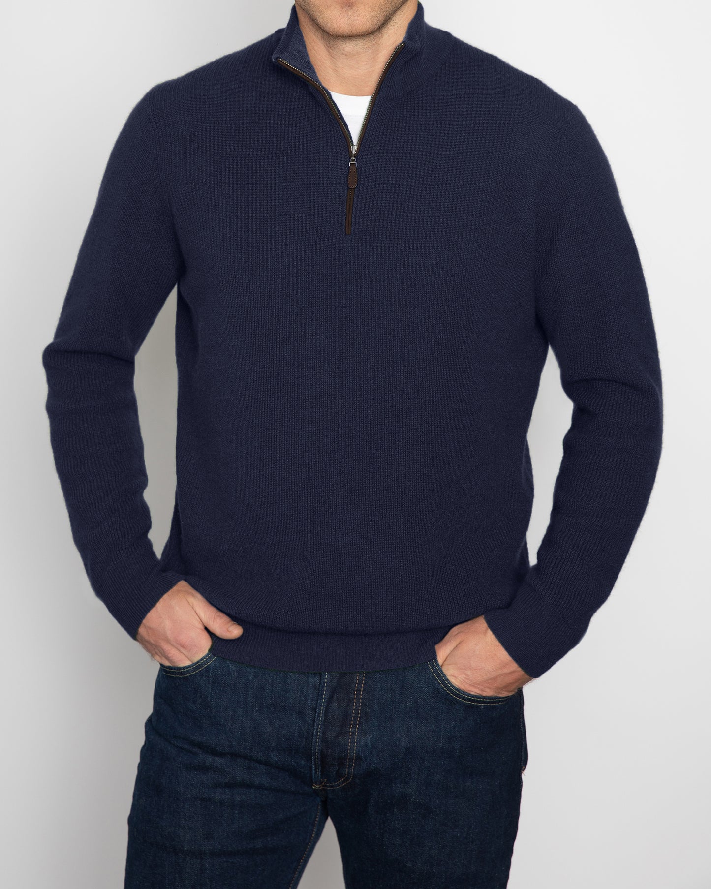 SUEDE TRIM RIB QTR ZIP MOCK