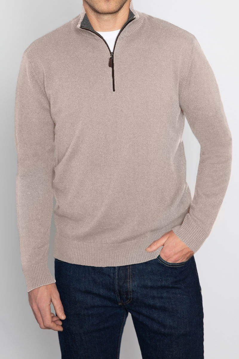 SUEDE TRIM QTR ZIP MOCK