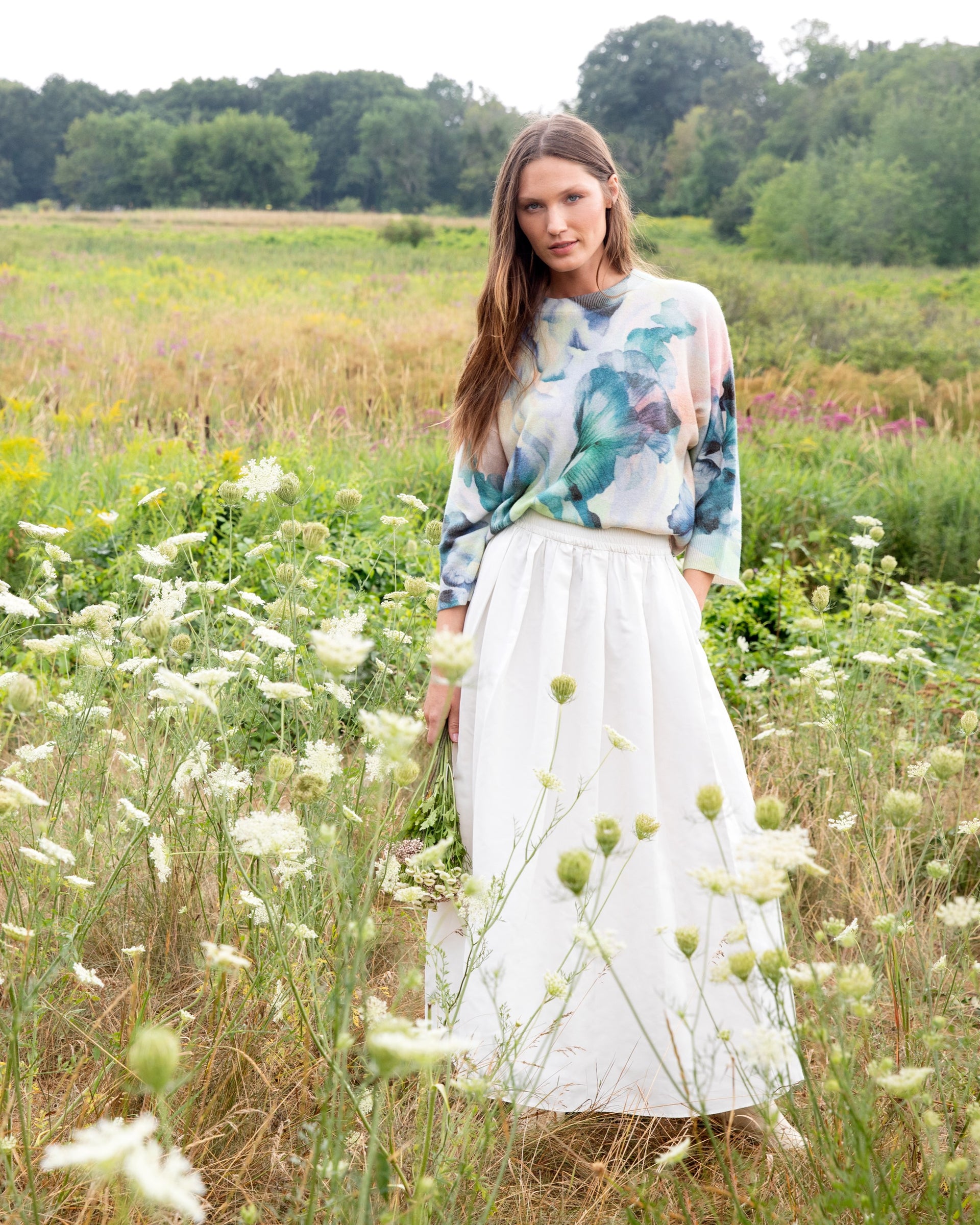 Kinross Maldives Floral Print Crew in Multi