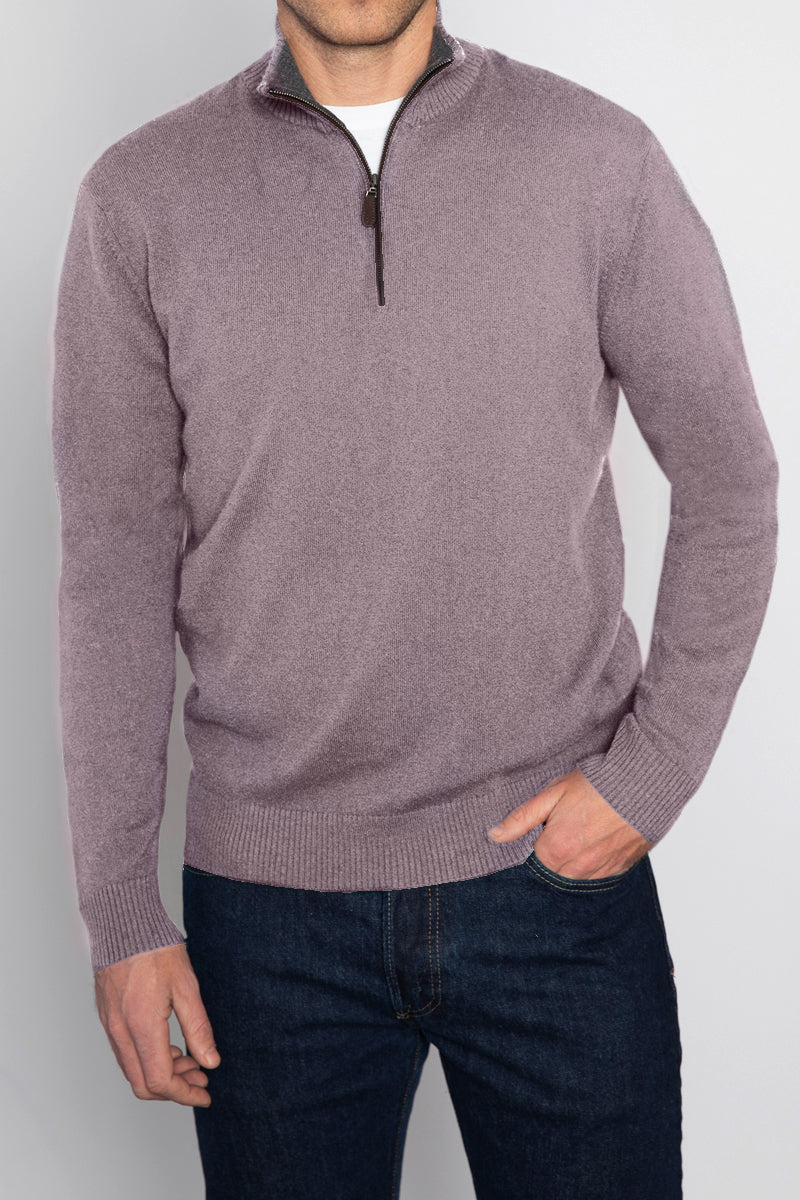 SUEDE TRIM QTR ZIP MOCK