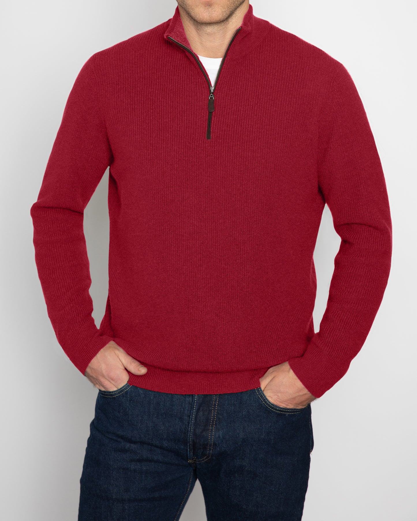 SUEDE TRIM RIB QTR ZIP MOCK