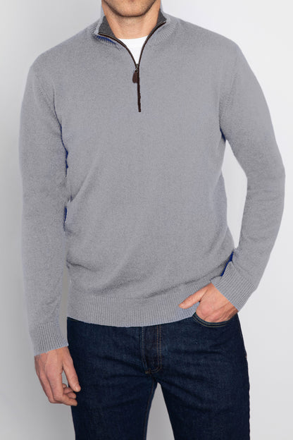 SUEDE TRIM QTR ZIP MOCK