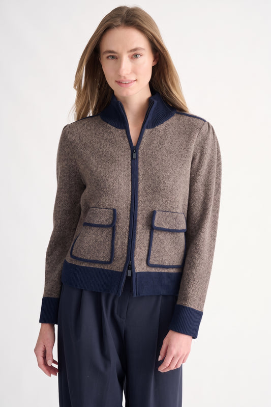 Tweed Zip Mock Cardigan