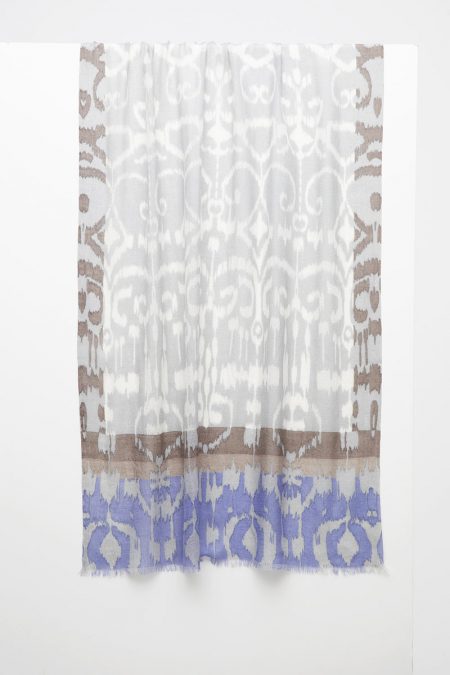 Framed Ikat Print Scarf - Sterling - Kinross Cashmere