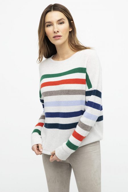 Rib Stripe Pullover - Kinross Cashmere