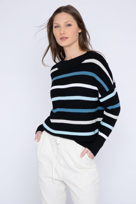 Rib Stripe Pullover - Kinross Cashmere