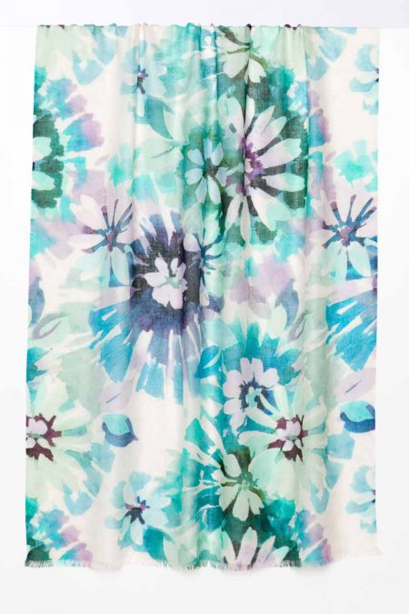 Watercolor Floral Print Scarf - Calypso - Kinross Cashmere