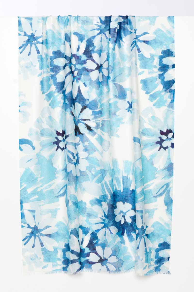 Watercolor Floral Print Scarf - Reef - Kinross Cashmere