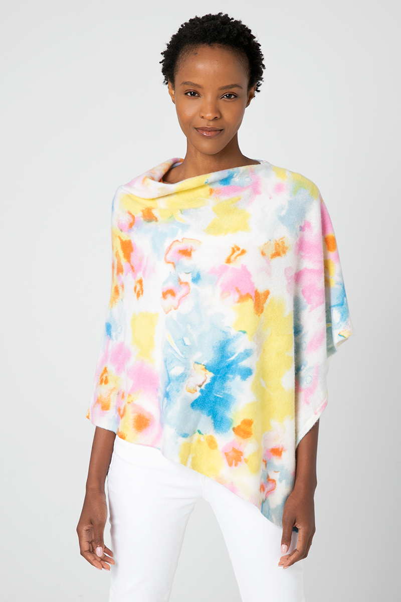 Painted Floral Poncho - Kinross Cashmere