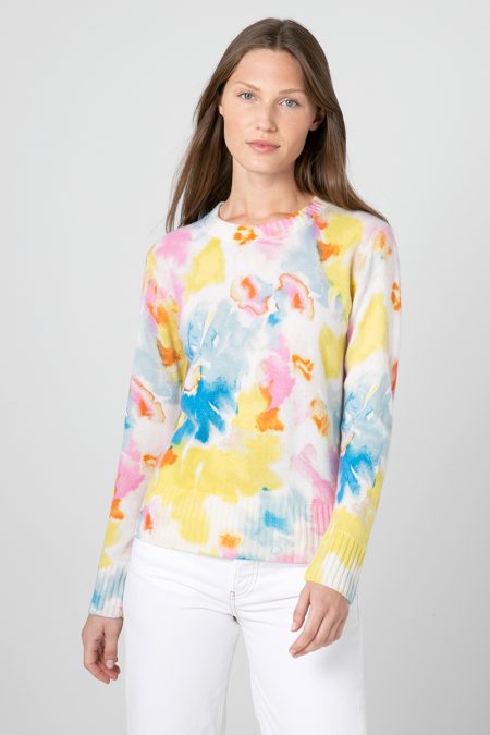 Painted Floral Crew - Kinross Cashmere