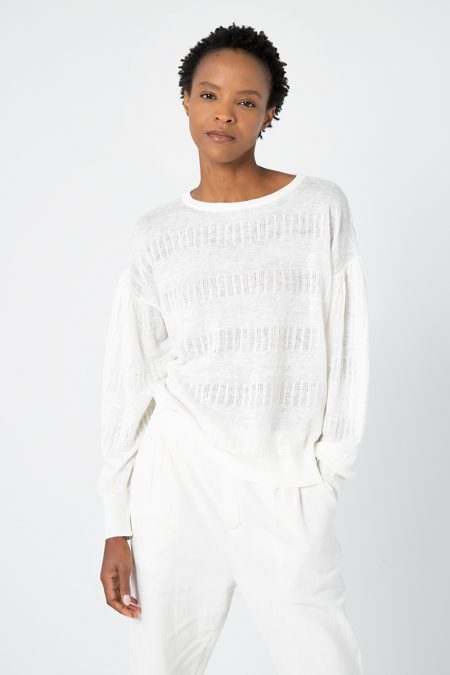 Gathered Sleeve Texture Pullover - Kinross Cashmere